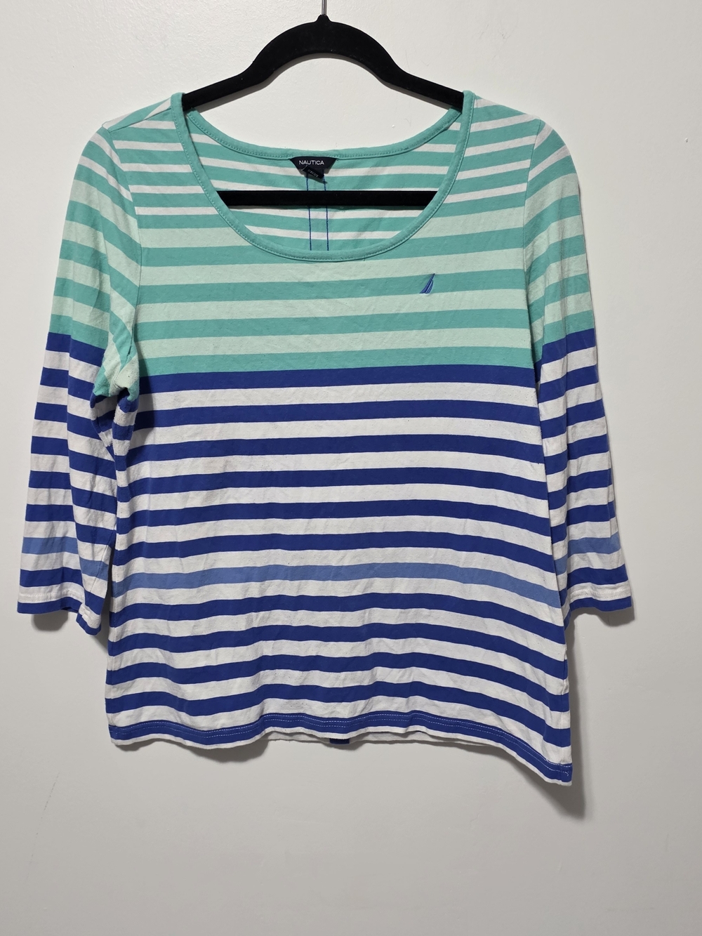 Nautica Women's Mint and Blue Striped Scoop Neck Top